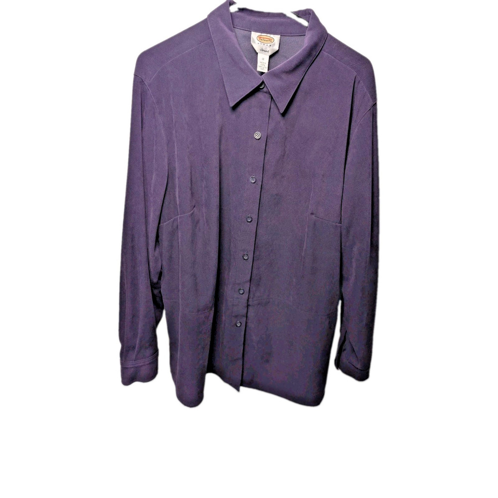 Talbots Womens Plus Size 1X Purple Blouse Button Front Shacket Tunic Top Brushed